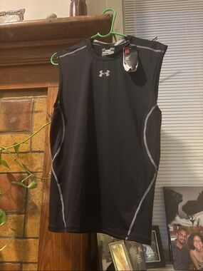 Under Armour Black Sleeveless Compression Tank with Gray Stitching